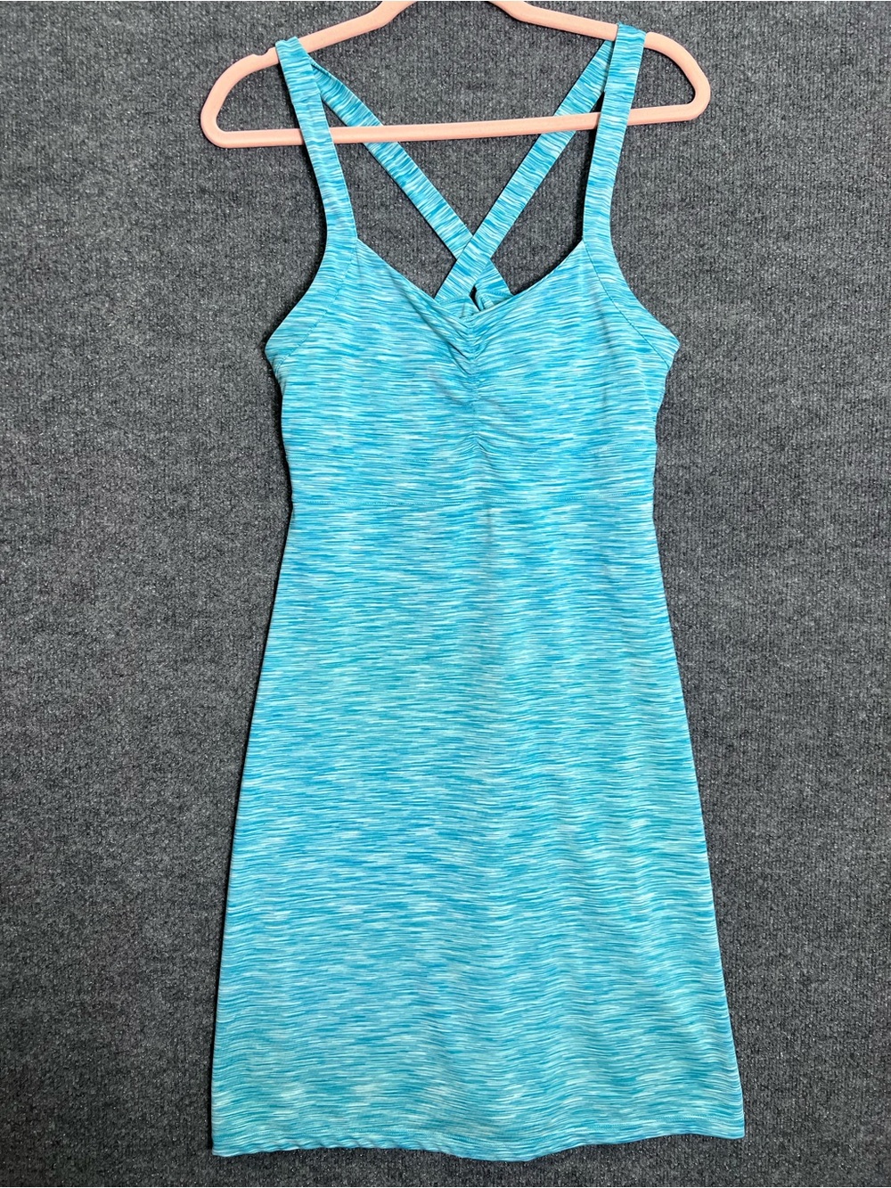 Mondetta Women’s M Blue Space Dye Athletic Dress Criss Cross Back Ruched